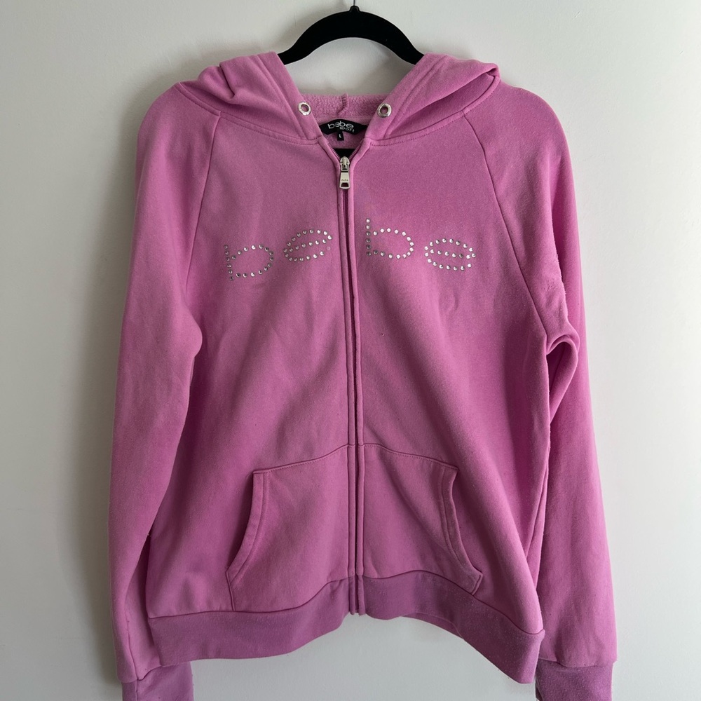 Vintage Y2K Bebe Sport Fuchsia Hoodie with Silver Accents